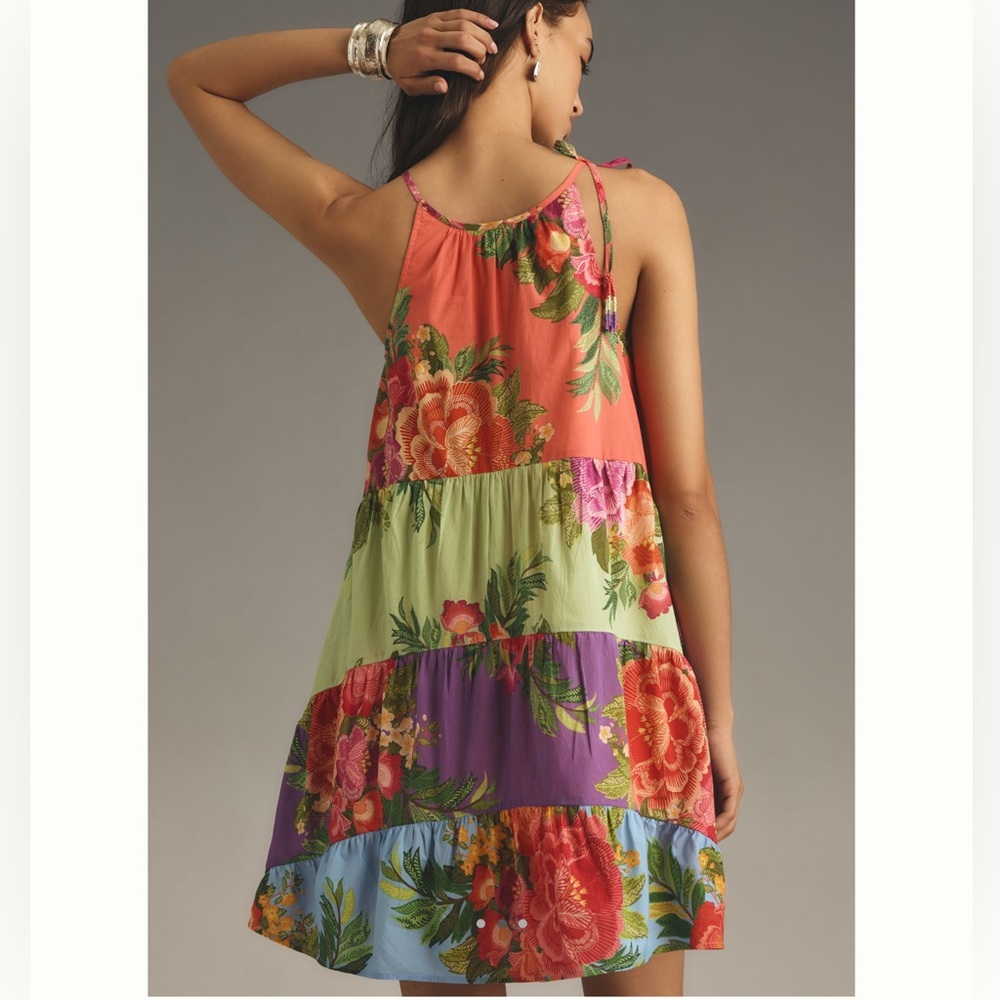 🌟Flawed-$42 FARM Rio x Anthropologie Halter Floral Tiered Mini Dress